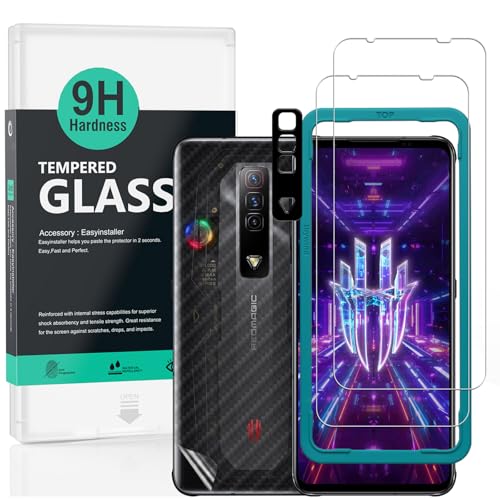 Ibywind Cristal Templado para Redmagic 7 5G 6.8'[2 Piezas],con Metálico Protector de Lente de Cámara,Atrás Pegatina Protectora Fibra de Carbono, Kit de instalación fácil