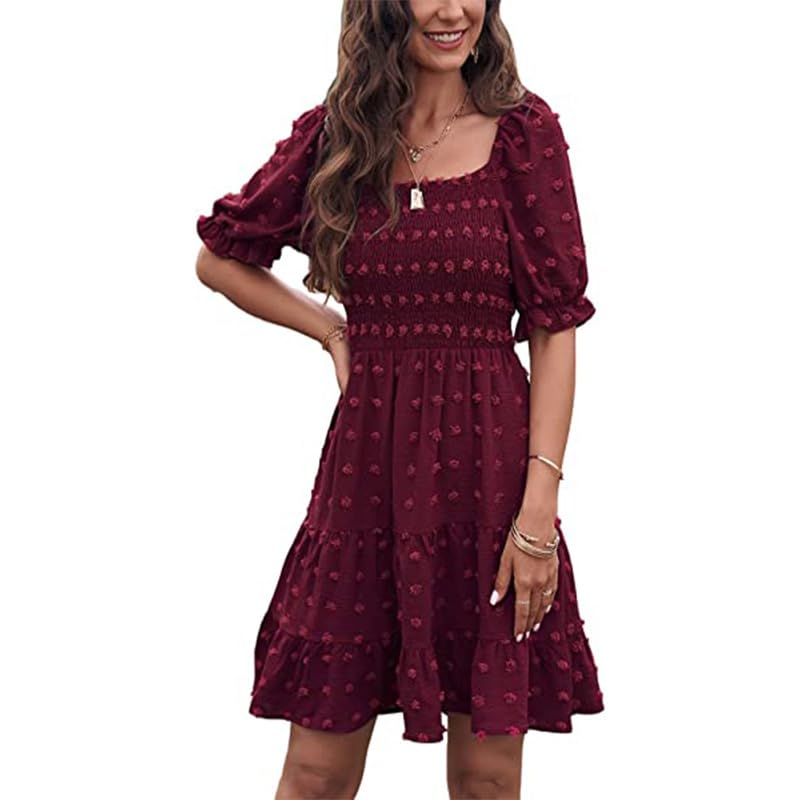 Vestidos casuales de manga corta para mujer, vestidos largos y fluidos a la moda, Rojo vino, XL