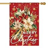 AVOIN colorlife Floral Merry Christmas House Flag 28x40 Inch Double Sided Outside, Christmas Flowers Winter Holiday Yard Outdoor Decorative Flag