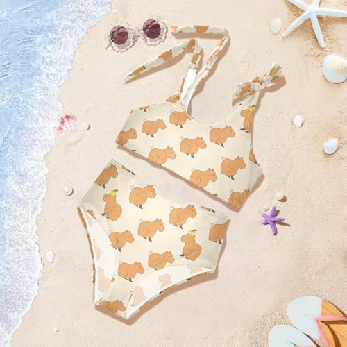 QUGRL Capybara Cute Orange Girls Bikini Beach Swimwear Beige Kids 2 Piece Swimsuits Sport Tankini Hawaiian Bathing Suit 9-10 Years4