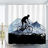 Mountainbiking Duschvorhang 180x200, Wasserdicht Waschbar Anti-Schimmel Polyester Duschvorhänge Fahrrad Shower Curtain Badvorhänge mit 12 Ringe für Badezimmer