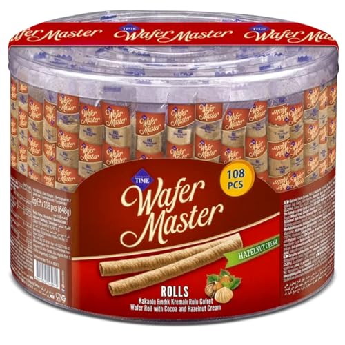 Wafer Master Waffelröllchen gefüllt mit Haselnusscreme Kaffeegebäck Großpackung (108Stk./648g)
