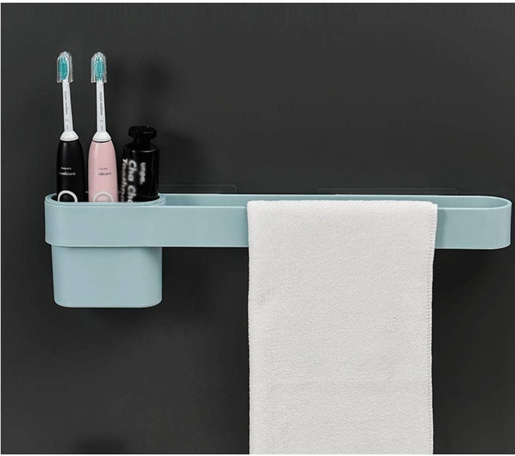 Bathroom Punch-Free Washing Shelf Wall-Mounted Toothbrush Toothpaste Storage Box Towel Rack Kitchen Organizer(Black)