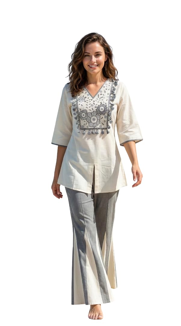 memore Women’s Khadi Cotton Embroidered Beach Wear Co-Ord Set |-picture-55