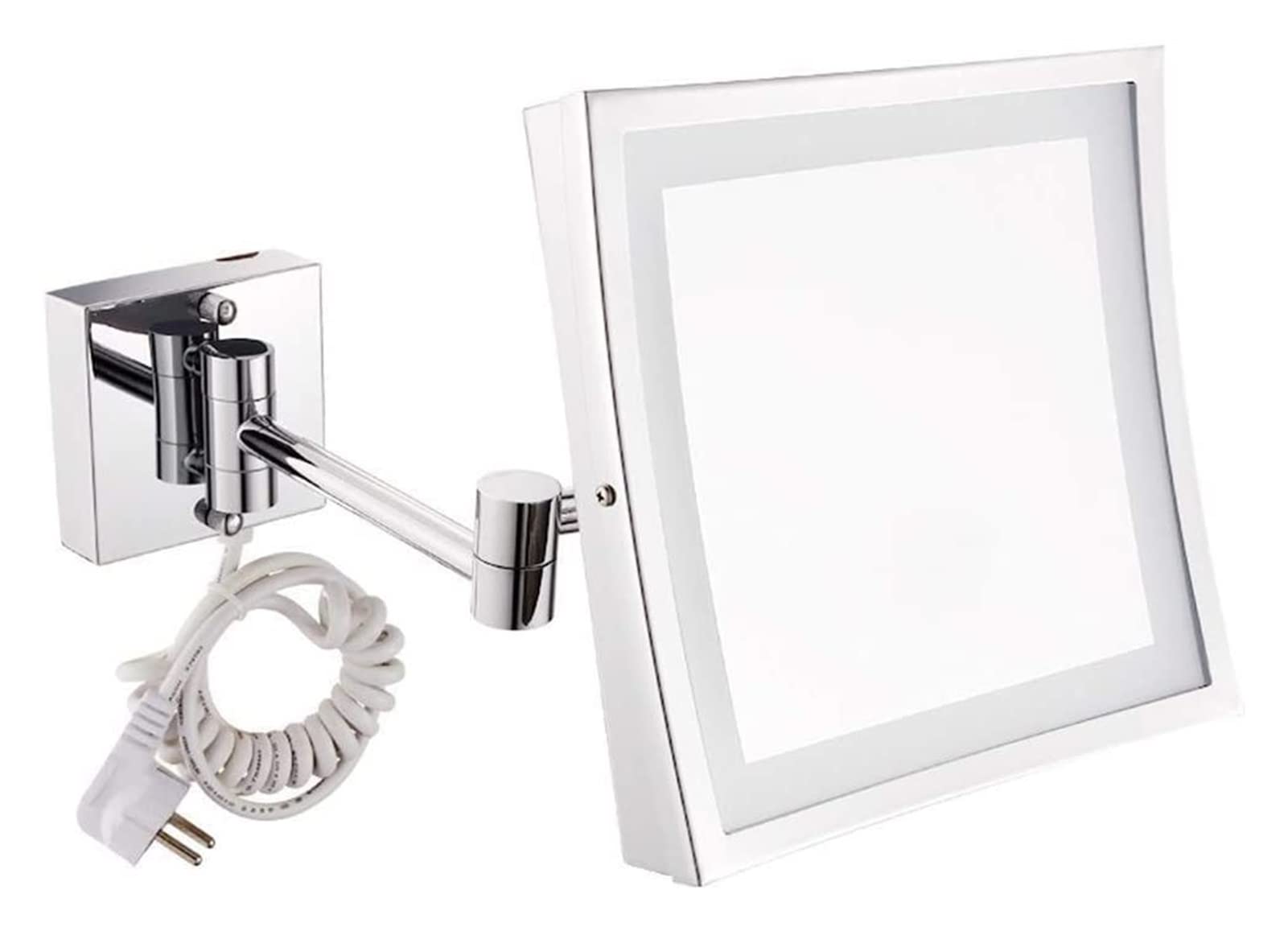 Miroir de maquillage éclairé LED carré pour salle de bains mural en acier inoxydable