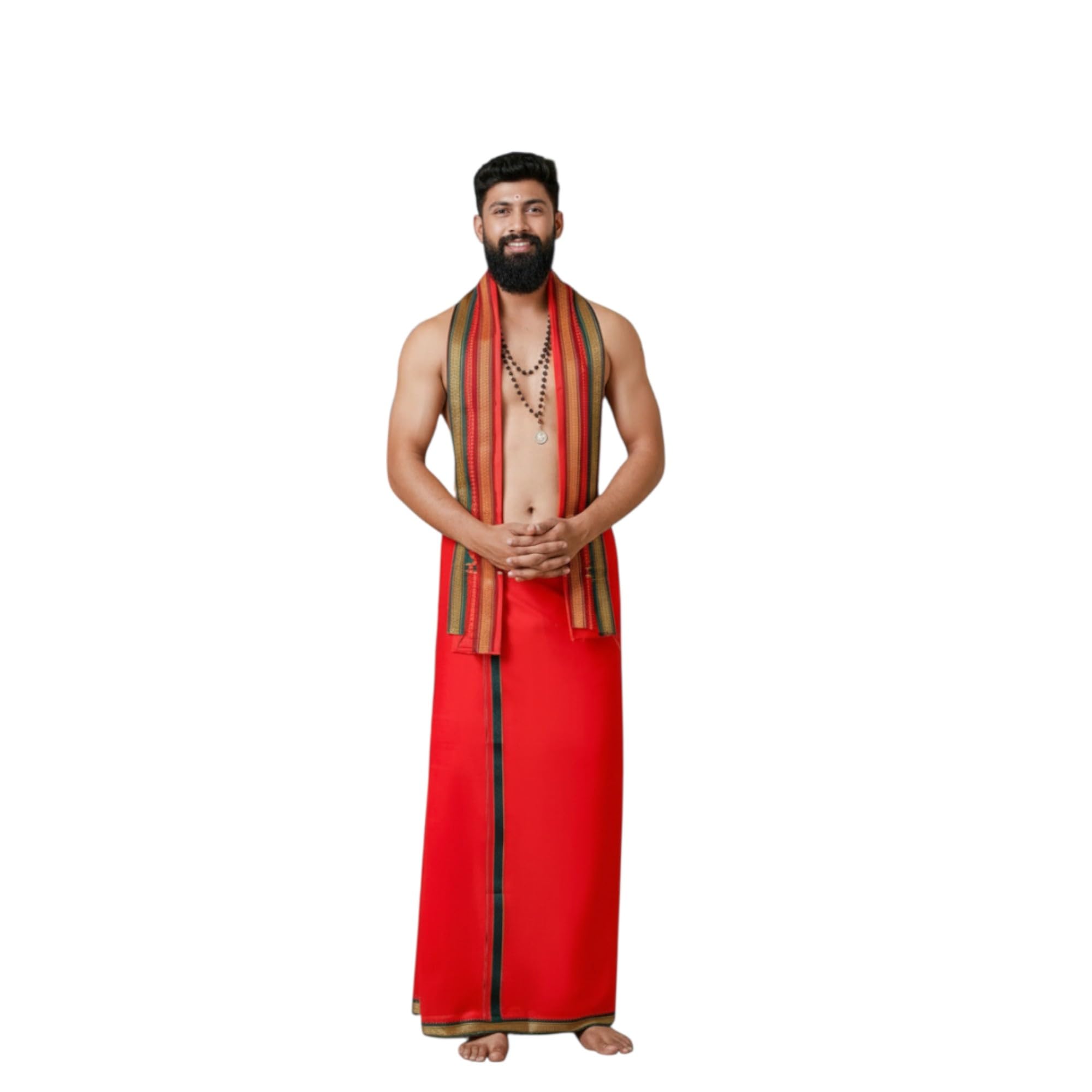ambika stores & readymades AMBIKA STORES Men's Cotton Dhoti and Angavastram Set (COLOR, Size:Length:73 inch X 185 cm, Width:47inhc X 120 cm) (1 Dhoti + 1 Angavastram) Pack of 2 Piece-picture-21