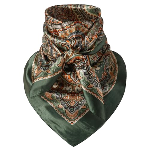 Hymeiluely 35 Inch Wild Rag Cowboy Bandana Scarves for Men Large Neckerchief Silk Feel Western Neck Scarf for Women (R-Grean)