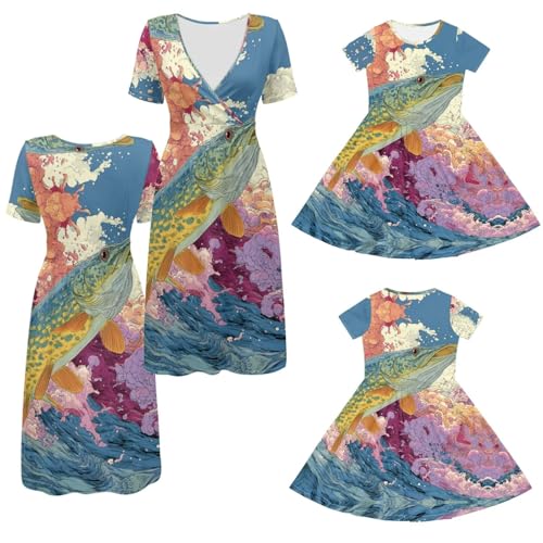 Robe d'été fille à imprimé poisson vague idéale pour les vacances à la plage
