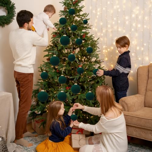 46Pcs Velvet Christmas Ball Ornaments Set - Flocked Shatterproof Christmas Tree Decorations Classic Hanging Ornaments with Rope for Xmas Wreath Holiday Home Decor (Multi-Size, Dark Green) - image 6