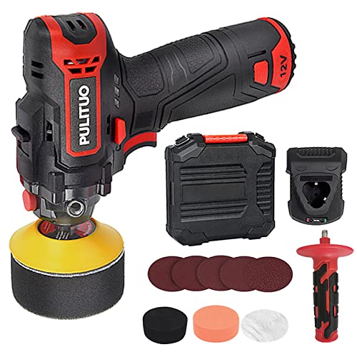 PULITUO Cordless Car Buffer Polisher, 3 Inch Sanding And Polisher Kit for Car Detailing, 12V & 2000mAh Battery with 45min Fast Charger, Used for Polishing, Rust Removal And Sink Scrubbing