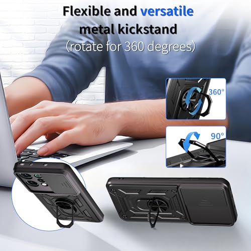 Image of SPAZY CASE Oppo Reno 14 Pro Back Cover | Heavy Duty Hybrid Case with 360 Degree Rotating Finger Ring Holder + Slider Shutter Camera Protection Case for Oppo Reno 14 Pro - Black