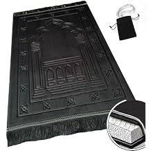 Islamika Orthopedic Prayer Rug Memory Foam Muslim Prayer mat - Padded Very Thick Prayer Rug Sajadah for Men Women for Eid Travel Ramadan, Soft and Luxury Black Black