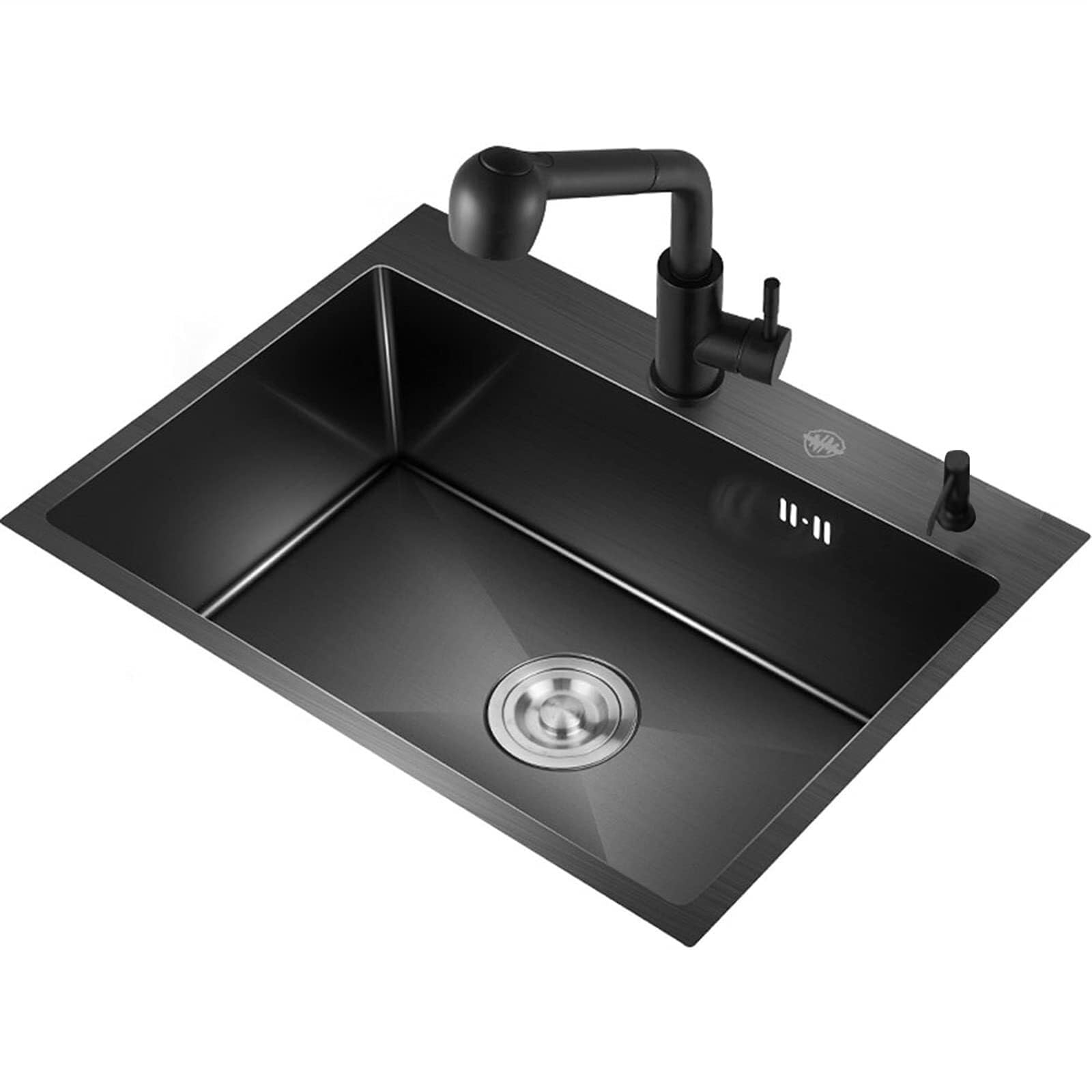 Évier de cuisine en acier inoxydable 68x45 cm avec robinet extractible commercial