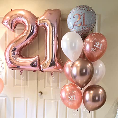 Image of 40 Inch Rose Gold 21 Number Balloons Giant Jumbo Huge 12 or 21 Foil Mylar Helium Number Digital Balloons Rose Gold Birthday Mylar Digital Balloons 12th 21st Birthday Anniversary Events Party