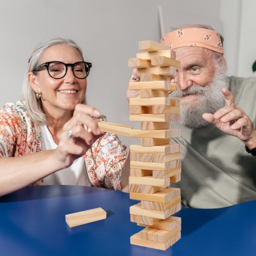 Image of GOTHINK Tumble Tower Game for Kids and Adults, 54pcs Wooden Board Stacking Game for Family Games Night, Classical Wood Blocks Game, Standard Size