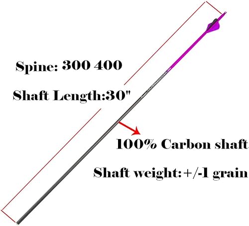Miniatura 27 de Flechas de caza de carbono de 28 pulgadas 300 340 350 400 espina dorsal de carbono para arco recurvo compuesto práctica objetivo 28 30 pulgadas