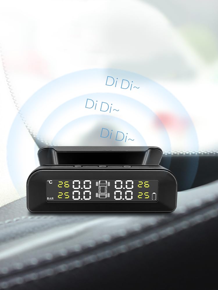 Tpms Sistema di monitoraggio della pressione dei pneumatici wireless Sensore di energia solare Sicurezza del veicolo Allarme di sicurezza automatico Esterno Interno Pressione Pneumatici(K07P-Built-in