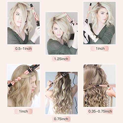 Curling Iron Set 6 in 1 BESTOPE Upgrade Hair Curler Curling Wand with Instant Heat Up Tourmaline Ceramic Barrels 0.35\'\' to 1.25\'\' & LCD Heat Control, Include Glove, Hair Clips, Storage Bag