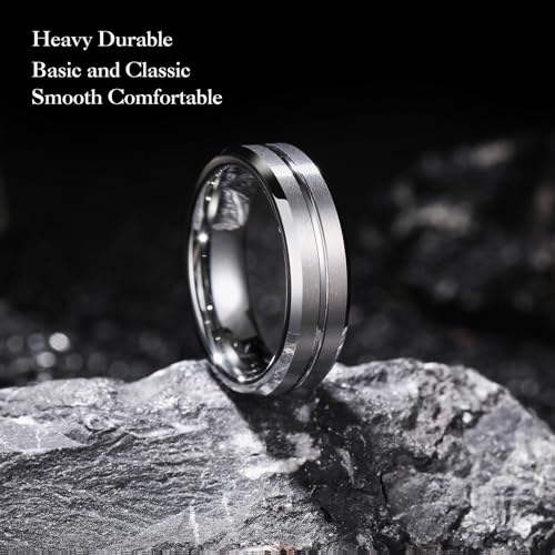 Image of King Will Tungsten Carbide Wedding Band for Men Women-6 /8 /10mm Width Multicolor Available with Grooved Center Wedding Ring Suitable for Work, Gym Comfort Fit Size 4-16