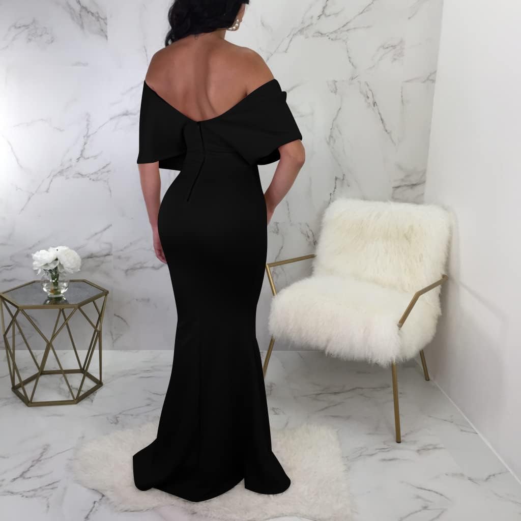 GOBLES Women Sexy V Neck Off The Shoulder Evening Gown Fishtail Maxi Dress - Image 8