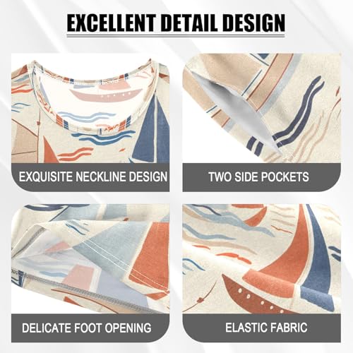 ALAZA Sailboat Cartoon Stylish Pajamas Set Short Sleeve Cotton Sleepwear Summer Pjs 2 Piece 5-14Y4