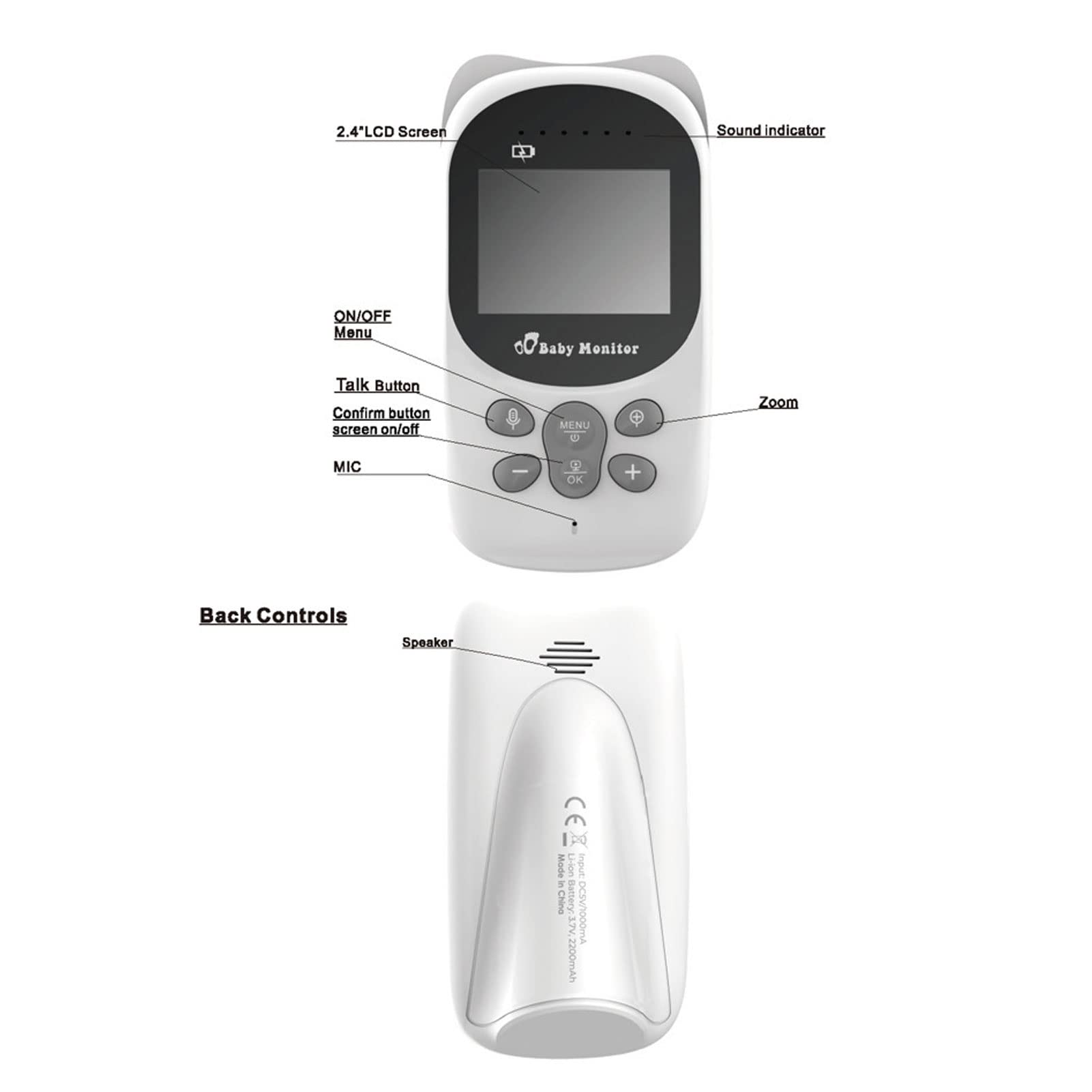 Baby Monitor, Schermo LCD HD da 2,4 Pollici Induzione a Infrarossi Citofono Bidirezionale Baby Camera Monltor, Funzione Musicale Visualizzazione Della Temperatura Ottica Infantile Baby Monitor(UE)