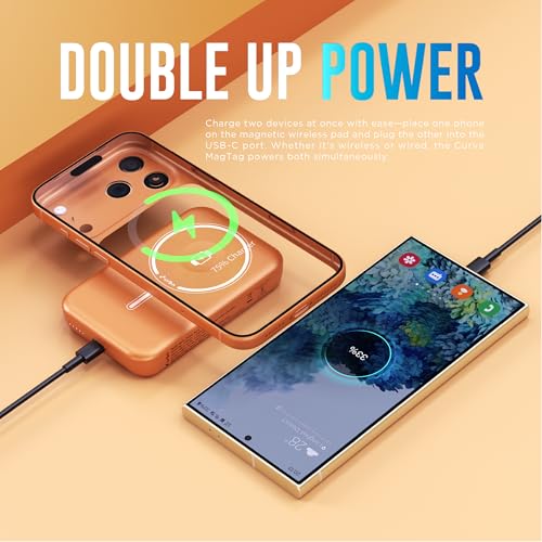 Image of URBN Curve 3 in 1 Wireless Power Bank for iPhone, 10000mAh MagSafe Fast Charging for Apple AirPods, iWatch, iPhone 12 & Above, Android & Other Qi Enabled Devices (Orange)