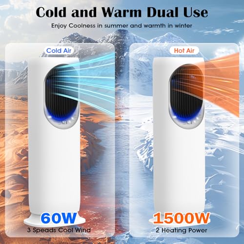 Image of 4 in 1 Tower Fan and Heater Combo with Humidification, 1800W Space Heaters Fan for Indoor Use, 120Oscillating, 2 Heating & 3 Cooling Speed, 4L Water Tank, Timer, Tip-Over (white, Crescent)