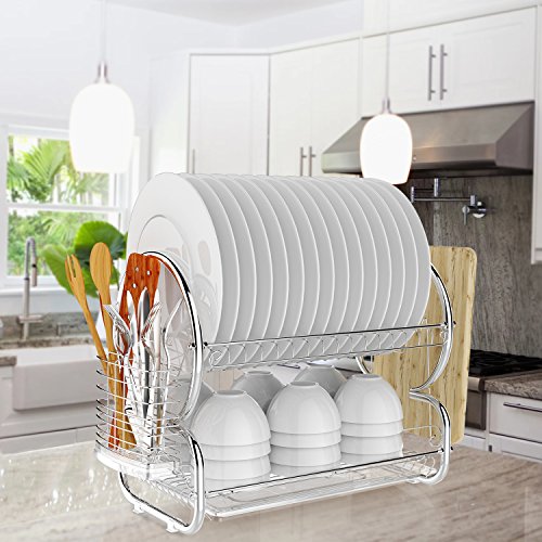 BATHWA Geschirrabtropfkorb Abtropfgestell Abtropfgitter 2 Etagen Geschirrkorb mit Abtropfschale (Abtropfständer)