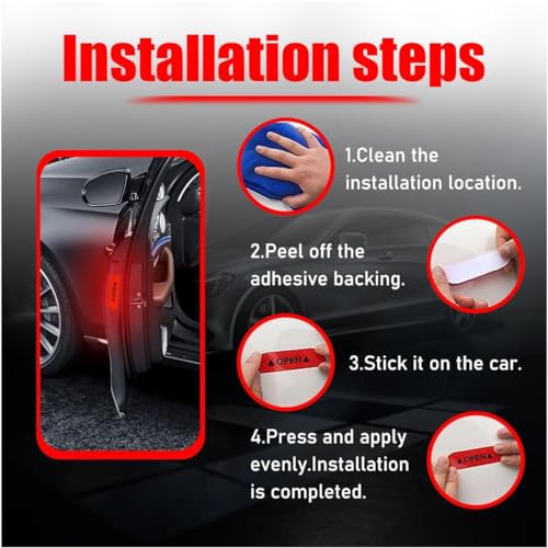 Image of Car Door Open Reflective Stickers for Cars & Bikes, Side Marker Bumper Fender Night Visibility Safety Warning Reflector Strips Waterproof Self Adhesive Universal Fit (Pack of 4, Red)