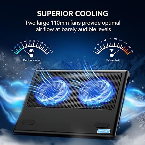 TECKNET Laptop Cooling Pad, Laptop Notebook Cooler Cooling Pad Stand with 2 Ultra Quiet Fans, Ergonomic Comfort Notebook Cooler Pad Fits for 12"-16" Laptop
