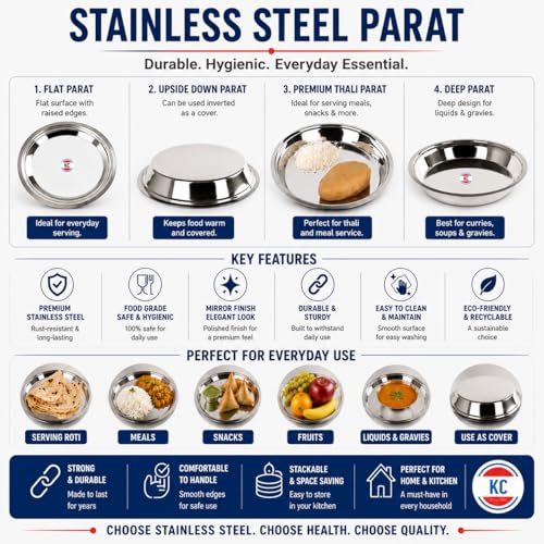 Image of KC Stainless Steel Parat | Steel Parat for Dough Flour Kneading | Steel Atta Parat for Kitchen (29 CM)