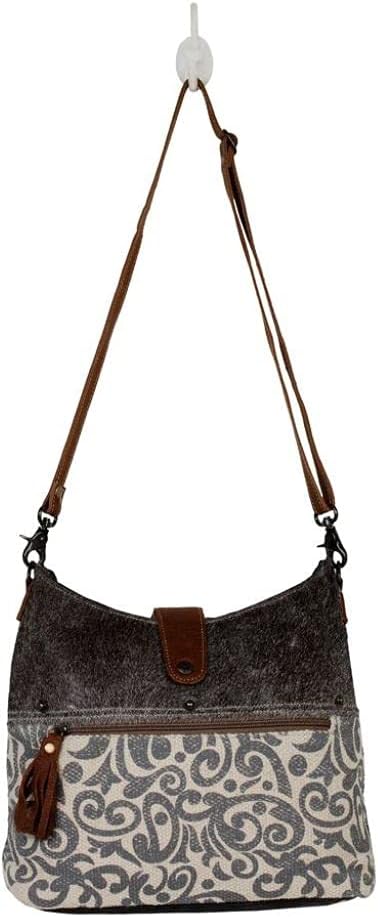 Myra Bag Canvas Purses for Women - Fabric Handbags for Women with Paisley Pattern, Canvas Cloth Body, and Real Leather Strap