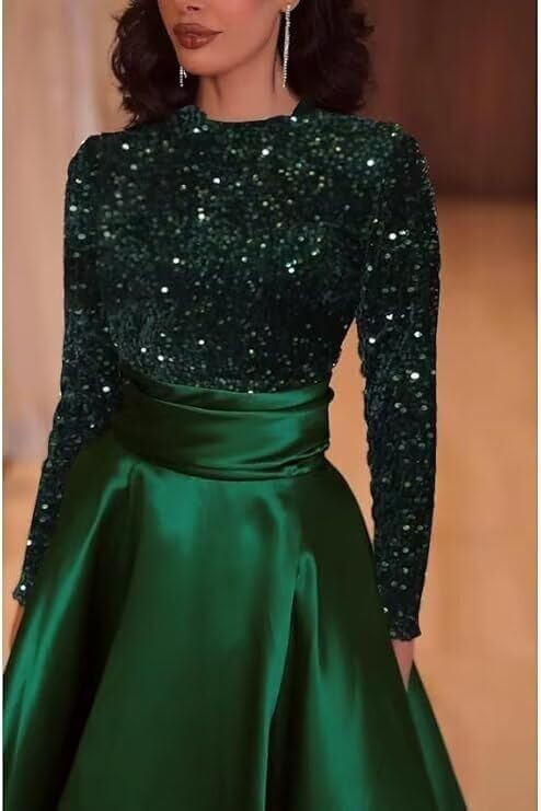 Women's Sequin Prom Dresses Sparkly Long Sleeve Formal Dresses Ball Gowns - Image 2