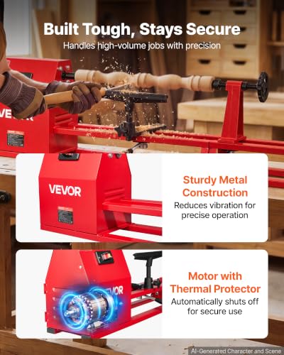Image of VEVOR Wood Lathe 1 /2 HP 14 inch x 40 inch Benchtop Wood Lathe Machine 4 Speeds, 930 /1500 /2050 /2500 RPM, with Tool Rest, Wrenches, Faceplate, Heavy Duty, for Beginner Professional Woodworking, Woodturning