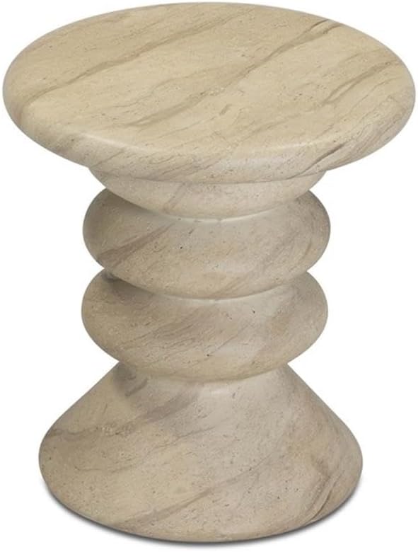 Pemberly Row Faux Travertine Indoor/Outdoor Side Table, 19.7 x 19.7 x 21.7 in, Reinforced Fiberglass Concrete, Modern Style Patio, Living Room or Entryway Table