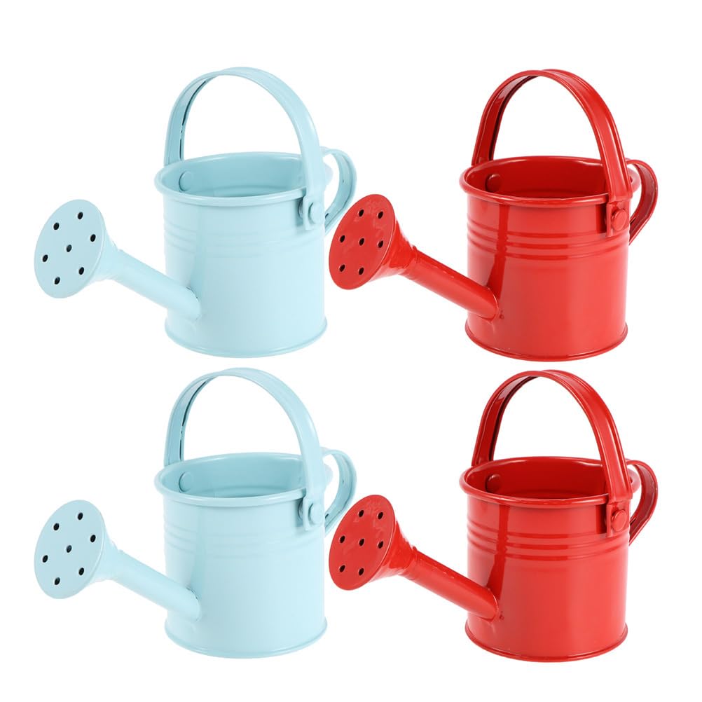 VANZACK 4Pcs Iron Watering Can Kids Watering Can Mini Sprinkler Bucket Kids Gardening Water Pot Mini Watering Can for Garden Yarde Home Plants Flower (Mixed Style)