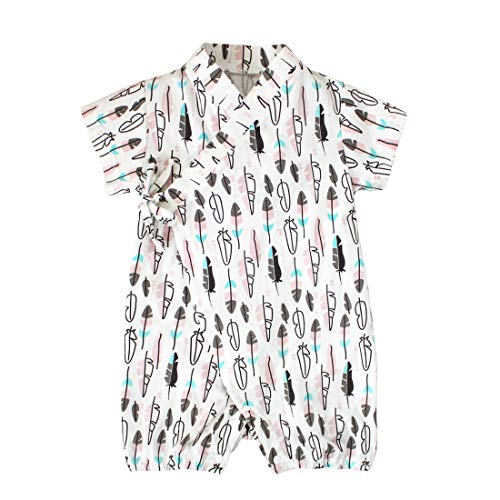 Baby Kimono Robe Cotton Infant Comfy Loose Japanese Pajamas Romper 3-24 Months (3-9 months, Feather)