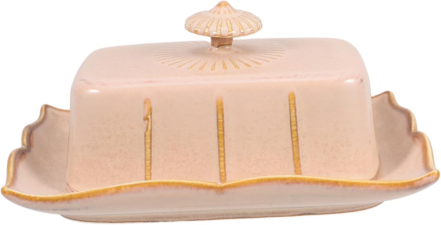 Alipis Ceramic Butter Dish with Lid Airtight Butter Keeper Container Vintage Rectangular Cheese Storage for Kitchen and Dining