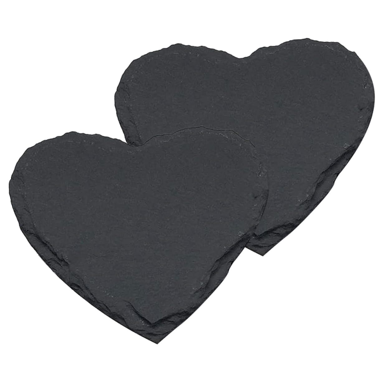 Assiettes à steak en ardoise naturelle UKCOCO | Lot de 2 plaques cœur noires 20x20 cm