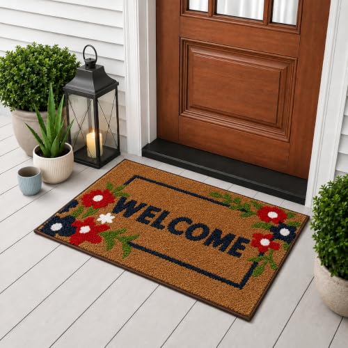 Image of Roseate Door Mat for Home (45x75 cm) Anti Skid Wool 2000 GSM Door Mat for Enterance (D1 / Brown) Pack of 1