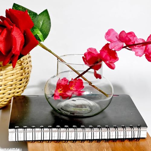 Image of GIRISHA TRADERS 4 Inch Lucky Bamboo Glass Planter - Crystal Clear Round Pot for Indoor Plants | Modern Tabletop Home Decoration