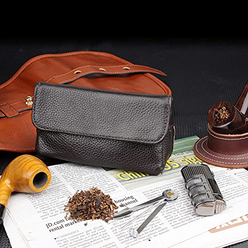 Sac à tabac en cuir véritable avec compartiment pour rouler à la main
