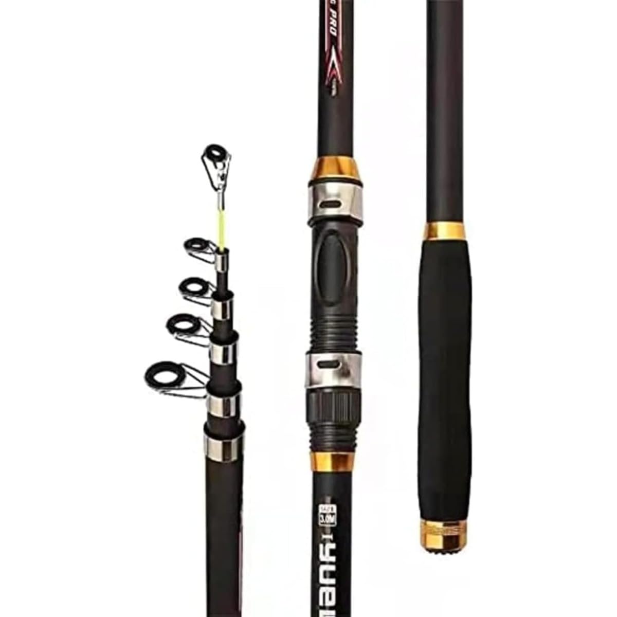 Rod Rod, Carbide Sea Pole Drop Rod, 12.8 ft (3.6 m), Carbon Telescopic Fishing Rod, Portable, Carbide, Small Five-eyed, For Beginners, Fishing Rod, Compact Rod, High Elasticity, Carbon Fiber 3.6M
