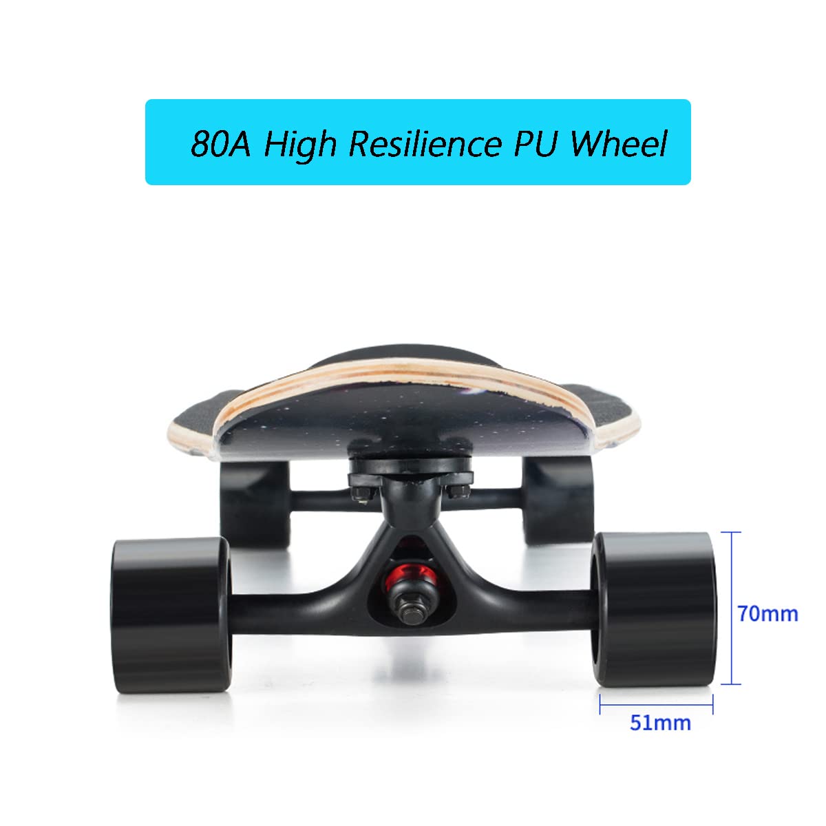 LOOEEL Roues de longboard de 70 mm 80 A avec roulements et entretoises ABEC-9, patins élévateurs de skateboard, boulons de vis pour votre longboard skateboard, noir