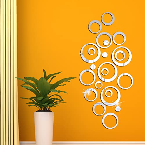 24 Pieces Acrylic Circle Mirror Wall Stickers, Removable Diy Self Adhesive Circle Acrylic Mirror Wall Decals Round Wall Decor For Living Room Bedroom Bathroom Home Decoration #TOP6