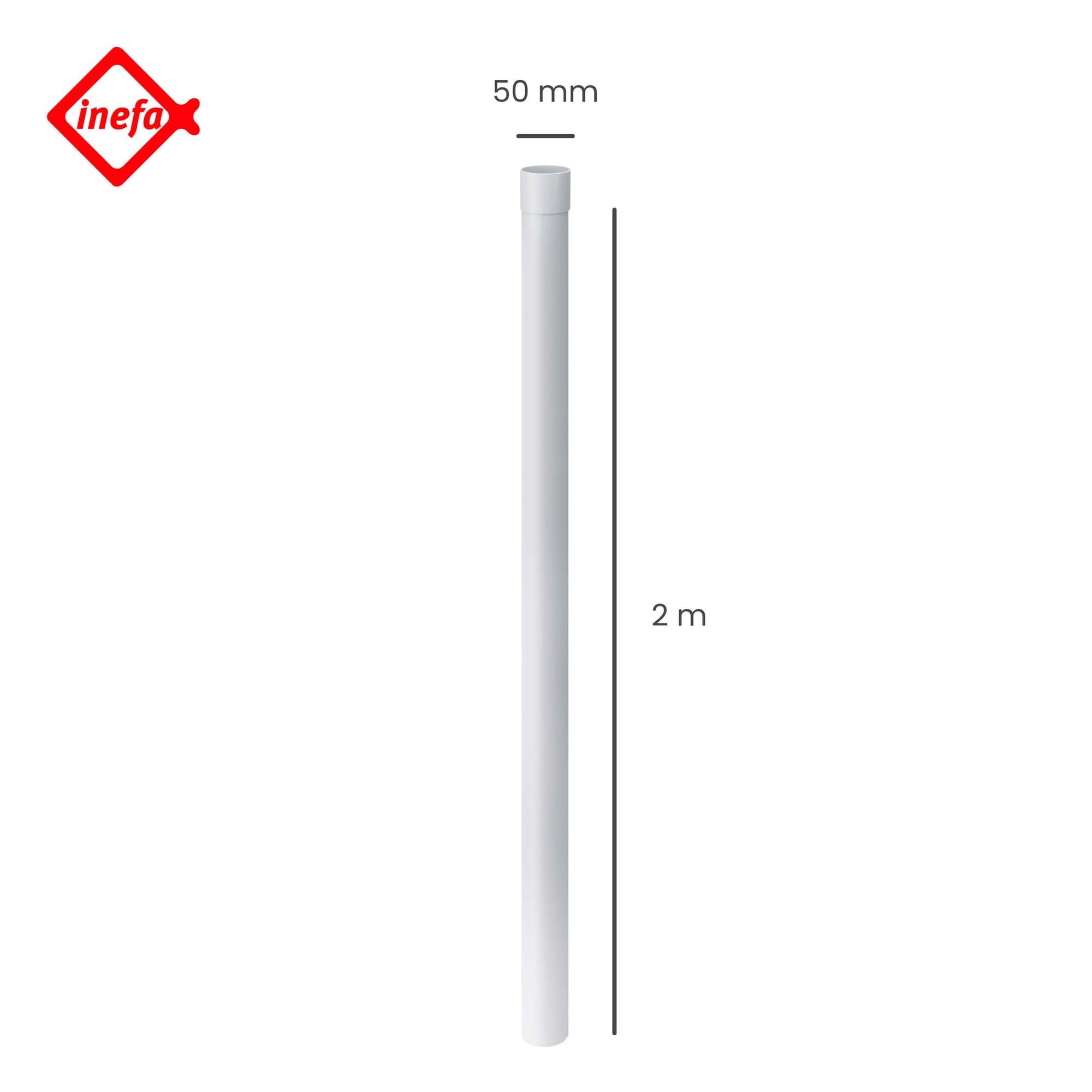 INEFA Zestaw rur spustowych 50mm, PVC 2m biały Akcesoria rynnowe, prostymontaż wtykowy,made in Germany