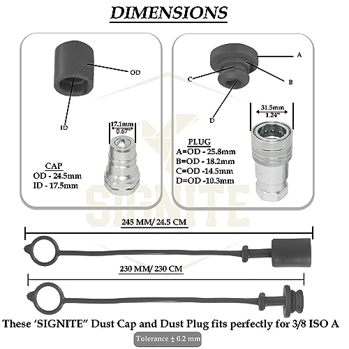 Image of SIGNITE 2 Sets, 3 /8 ISO A Tractor Hydraulic Hose Caps and Plugs, Quick Disconnects, Black PVC, Cap, Dust Cap, Plug Fittings