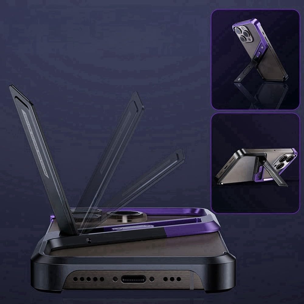 w całości metalowa obudowa Bare Frame Geometric Stand Case do iPhone'a 16 15 14 Pro Max Frameless Ultimate Feel Lightweight Case, szara, do iPhone'a 14