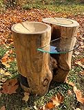  Baumstamm Tisch Couchtisch Beistelltisch Rustikal Echt Holz Massiv Holz auf Rollen Glas Wohnzimmer Couchtisch rund